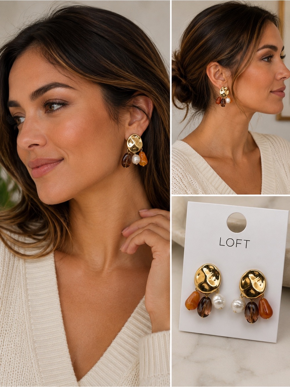 LOFT Pearl & Amber Charm Statement Earrings – Sold Out Style — NWT